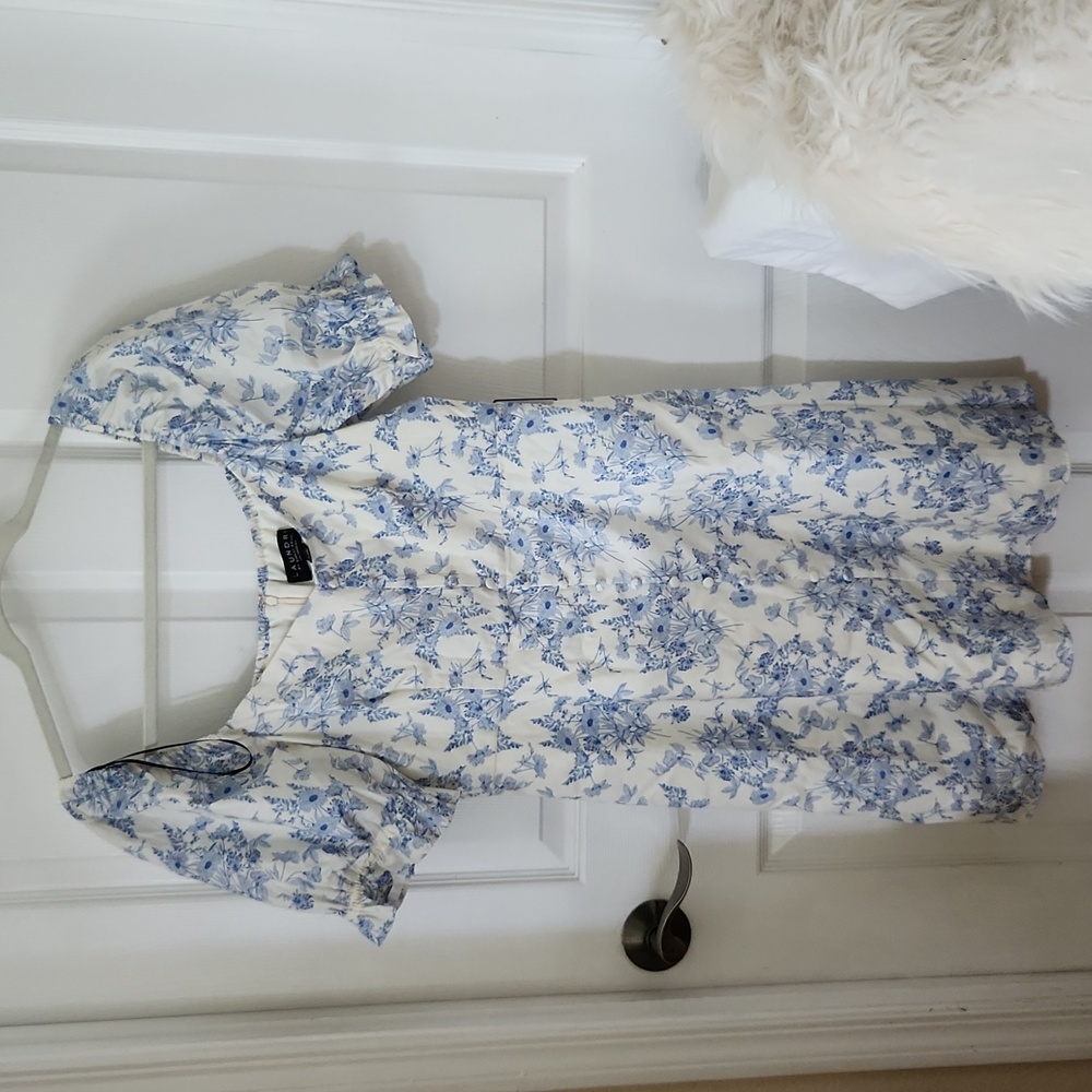 Puff Sleeve Stretch Cotton Dress -Wallpaper Bouquet- Laundry by Shelli Segal